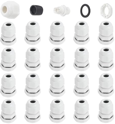 Mynoozi 20 PCS PG7 Adjustable Cable Glands, Cable Glands Waterproof, Plastic Nylon Cable Connectors Gland with Locknut and Washer for Home Garden Industrial Use (White)