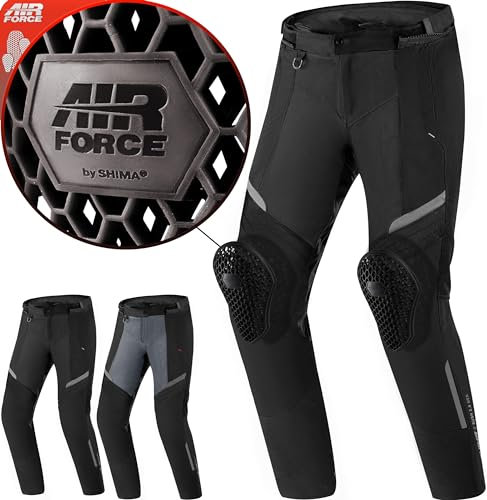 SHIMA Rush Pantaloni Moto Uomo con Protezioni 4 Stagioni | Airforce Protezione Ginocchio | Pantaloni da Moto Impermeabile Estiva Tuta Giacchetta Touring (Nero, Uomo, Pantalone, Taglia XXL)