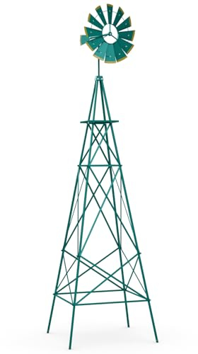 COSTWAY Windrad, Höhe 253 cm, wetterfeste Windmühle aus Metall, Durchmesser 45 cm, Gartendeko für Garten, Hof & Bauernhof, mit Kugellagern und 4 Erdspießen (Grün)