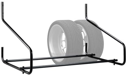 Relaxdays Scaffale Porta Gomme da Parete, per 4 Pneumatici, Supporto da Muro Pieghevole Fino a 80 kg, Acciaio, Nero