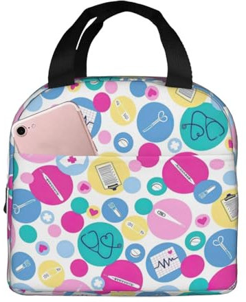 WURTON Bolsa de almuerzo con estampado de enfermera aislada, reutilizable, bolsa térmica para adultos