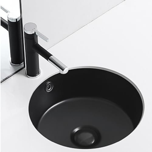 SEIFE Cerámica del hogar Fregaderos Baratos,cerámica Redonda Negra Fregadero bajo encimera ,Fregadero Cocina 1 Seno con Grifo, Adecuado para Cocina, restaurantes, lavanderías, Bares.(36 * 36 * 17cm)