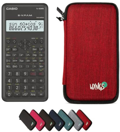 Casio fx-82MS 2nd Edition inkl. WYNGS Schutztasche Rot - Wissenschaftlicher Taschenrechner - Basic Set