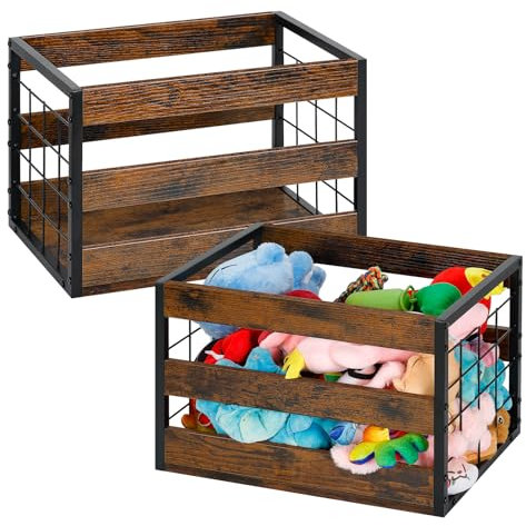 CADUKE Dog Toy Bin Set of 2, Metal Dog Toy Storage Baskets with Handles, Large Dog Toy Box, Durable Doy Toy Organizer, Perfect for Organizing Chew Toys, Puppy Leash, Accessories