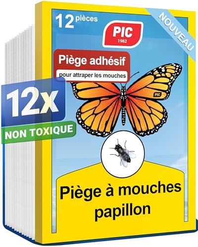 PIC Trampa de Ventana para Moscas - 12x Moscas Atrapa con diseño de Mariposa, Pegatinas efectivas para atrapa Moscas Interior