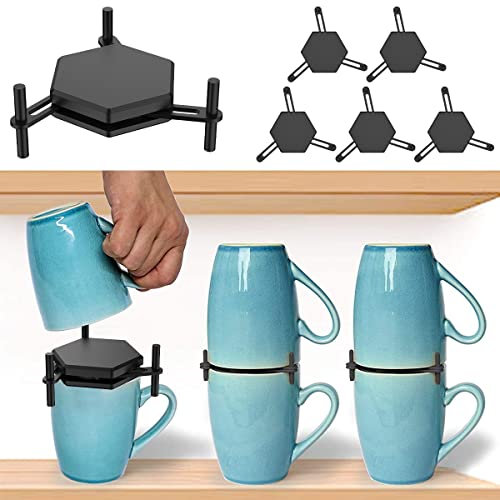Lot de 6 supports de tasses à café empilables réutilisables et extensibles pour économiser de l'espace de rangement pour tasses à thé et tasses à café, placard