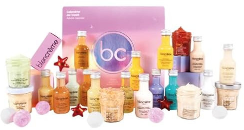 Blancrème | Adventskalender – 24 natürliche Gesichts- & Körperpflegeprodukte und Leckereien – 95 % – 100 % natürlich