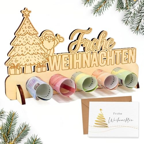 Geldgeschenk Weihnachten Holz mit Weihnachtskarten und Umschlag, Geldgeschenke Verpackung Weihnachten Deko, Geldverpackungen Weihnachten Tischdeko, Nikolaus Geschenke Weihnachten