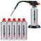 REXXER Gasbrenner mit Piezozündung 1300 W Flexibler Düsenkopf + 6 Butankartuschen 220 g - Flammenregulierung, GAS STOP System, Creme Brulee Brenner, Zum Metallschmelzen Löten
