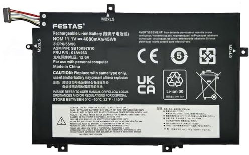 01AV463 01AV464 L17C3P52 L17L3P52 Batterie Compatible avec Lenovo ThinkPad L480 L490 L580 L590 L14 L15 Series 01AV465 01AV466 L17M3P53 L17M3P54 SB10K97610 SB10K97611 Ordinateur PC Portable