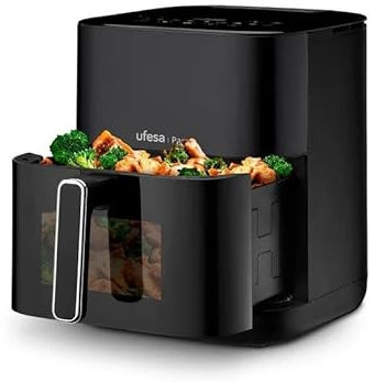 Ufesa Parrot, Friggitrice ad Aria Doppia Resistenza con Vapore, 6 L, 1800 W, 10 Programmi Preimpostati, Finestra e Luce Interna, Ricettario Incluso