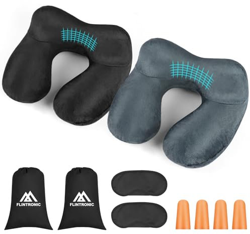 flintronic Nackenkissen Aufblasbar, 2PCS Aufblasbares Kissen, Nackenhörnchen Egornomische Kopfstütze mit Samtweichem Waschbarem Bezug für Nacken, Kinn, Taille, Knie, Kopf Stützen, für Camping, Reisen