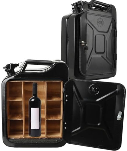 CDZHLTG 20L Kanister Bar, Männer, Abschließbare Minibar - Jerrycan 4 Fächern schwarzer Metall Mobile Bar Geburtstagsgeschenk für Männer, Abschließbarer Minibar - 34x46x16cm