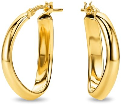 MIORE Schmuck Handgefertigt in Italien, Ohrringe Silber 925, Creolen Silber 925, Creolen Tropfen 20 mm Durchmesser, Ohrringe Vergoldet 18K Gold, Ovale Hoops Ohrringe Damen, Ohrschmuck