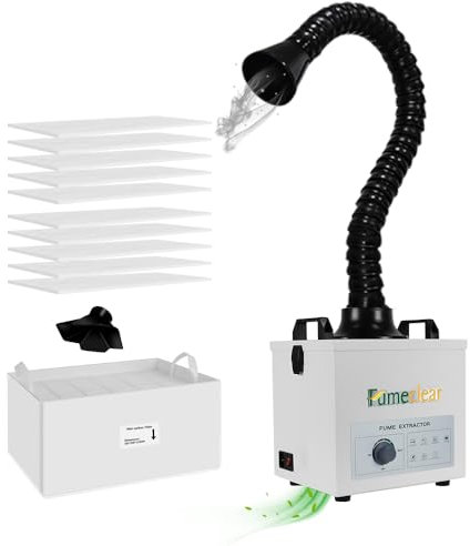 FumeClear Solder Fume Extractor - Powerful 100W 220V Suction 200m³/h, Low-Noise, 3-Stage Filtration System with 12 Filters for Laser Welding Smoke Absorption and Desktop Soldering (220, Volts)