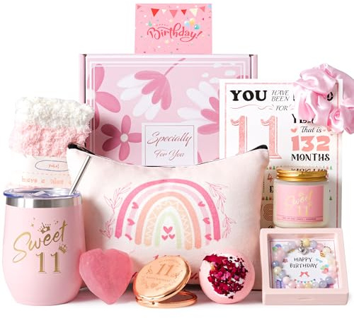 11th Birthday Gifts for Girls,Happy 11th Pamper Gift Basket Ideas for Daughter, Cute Unique Sweet 11 Year Old Birthday Hampers Presents for Her,Best Friend Niece,Granddaughter, Sister, Friend, Teens