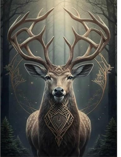 RICUVED Cerf Diamond Painting 5D Complet, Peinture Diamant Adulte, Animaux Diamant Kits, Diamant Strass Point de Croix Cristal Painting pour Murale Décoration 30X40 cm