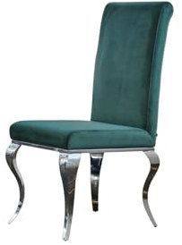 KAWOLA Stuhl LEIA Esszimmerstuhl Barock Velvet Grün - Polsterstuhl Esszimmer | Hochglanz Edelstahl Füße | Samtoptik