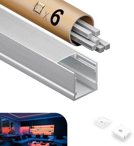 LED Profil 6×2m（12m）Aluminium U-Form mit Milchig Weißer Abdeckung Kanal Diffusor Alu Profil LED leisten Schienen kanalleiste Aluprofil Streifen Profile lichtkanal led strip aluschiene unterputzprofil