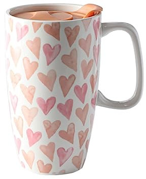 Coffee Mug,Cups Portable Coffee Mugs Large Ceramic with Silicone lid Big Tea Cup Round Travel Mug with Handle Microwavable 600ml/20.3oz Reusable Beautiful(Style 4)