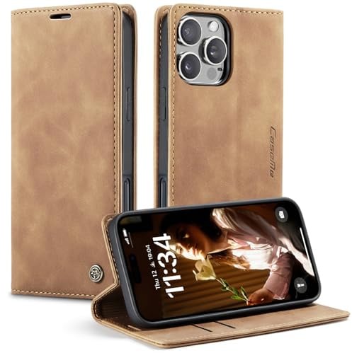 Monweicz Handyhülle für iPhone 16 Pro Hülle Premium Lederhülle Klappbar Flip Case Tasche Magnet Kartenfach Standfunktion Klapphülle Schutzhülle für iPhone 16 Pro - Braun