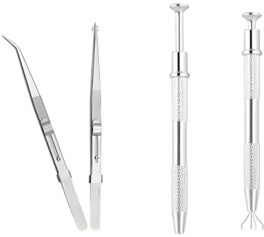 3 PCs Piercing Ball Grabber Kit with Piercing Changing Tool and Flat Back Earring Applicator Tool Self Locking Stainless Steel Tweezers for Body Jewellery, Nose Studs and Piercing Ball Screw