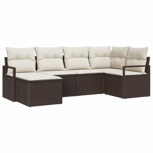 vidaXL 6-teiliges modulares Garten-Sofa-Set mit Kissen, braunes Poly-Rattan, für 5 Personen, wetterfest, modernes Möbel für die Gartenlounge und den Hinterhof im Sommer