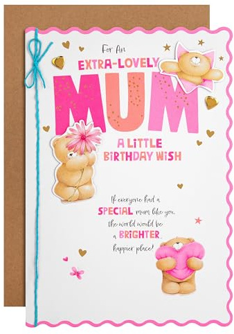 Hallmark Birthday Card for Mum, Cute Forever Friends Bears Design, Pink, Blue