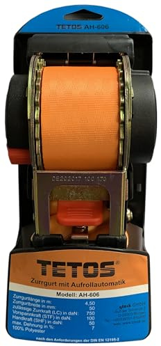 TESTOS-Spanngurt-Auto-Zurrgurt-Automatisch-Aufrollend | 4,5m/50mm-Werkstatt