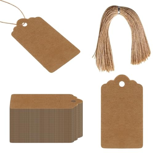 Xynovate 100 Geschenkanhänger Braun Weihnachten Kraftpapier 4x7cm | Mit Juteschnur zum Beschriften, ideal für Weihnachtsgeschenke Verpackung DIY Basteln Dekoration(Rechteckig–A）