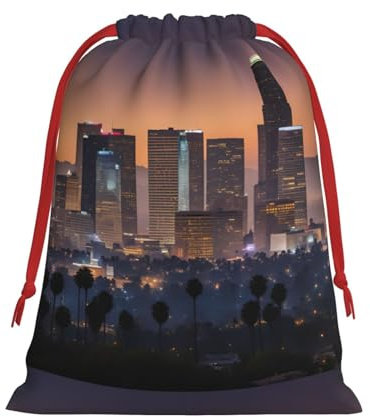 Bolsa de regalo con cordón reutilizable con estampado de horizonte de Los Ángeles para fiestas, regalos de cumpleaños