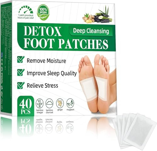 HuakChai Detox Foot Patches 40 Pacs with Bamboo Charcoal, Detox Foot Pads to Relax Stress and Deep Sleep, Foot Detox Patches for Remove Toxins & Deep Cleansing