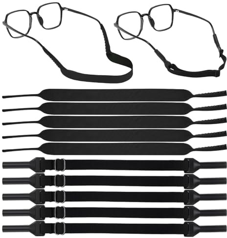 Lwezgi 10 Stück Brillenbänder, Brillenband Sport Verstellbar, 2 Stile Schwarz für Sonnenbrillen, Lesebrillen und Sportbrillen
