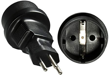 DINIC Reisestecker, Stromadapter für Brasilien auf Schutzkontakt-Buchse, 3-Pin Netzadapter (1 Stück, schwarz)