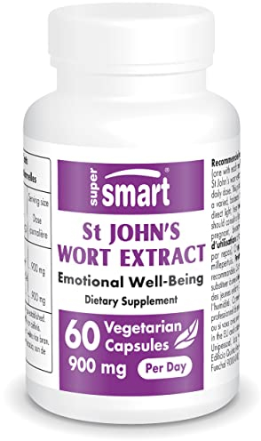 St John's Wort Extract - Estratto di iperico - Concentrato di ipericina (0,3%) - Aiuta a migliorare l'umore - Aiuta a ridurre i problemi del sonno - Vegano - Senza glutine - SuperSmart