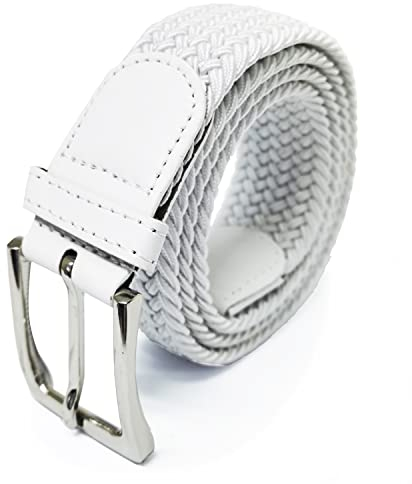 Glamexx24 Unisex Elastischer Stoffgürtel Geflochtener Stretchgürtel Dehnbarer Gürtel für Damen und Herren, Weiß, 120cm