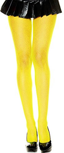 PrettyLoveHose Collant Résille Classique (Noir, Beige, Blanc, Marron, Jaune, Bleu, Rose, Rouge, Vert) (Jaune Fluo)