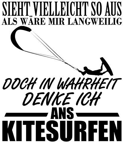 Samunshi® Ich denke ans Kitesurfen Schriftzug Aufkleber Sticker Autoaufkleber Scheibenaufkleber Motorradaufkleber - 13x15cm
