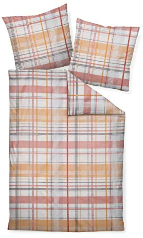 Janine Mako Satin Bettwäsche 2 teilig Bettbezug 135 x 200 cm Kopfkissenbezug 80 x 80 cm Moments 98039-04 Koralle pfirsich