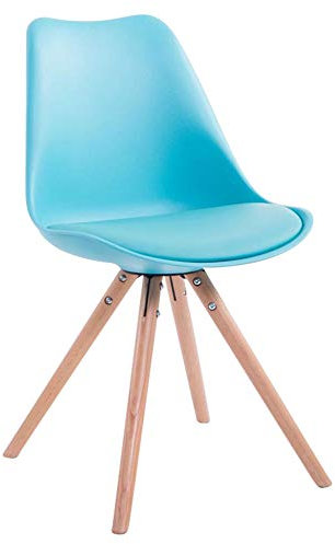 CLP Retro-Stuhl Toulouse Rund Mit Kunstlederbezug | Kunstoff-Lehnstuhl Mit Holzgestell, Farbe:blau, Gestell Farbe:Natura (Eiche)