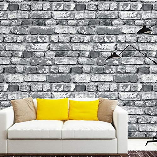 Hndrkj Rustic Brick Wallpaper 3D Rustic Faux Brick Wallpaper Black/Grey/Off White Textured Realistic Brick Living Room Kitchen Home Wall Decoration