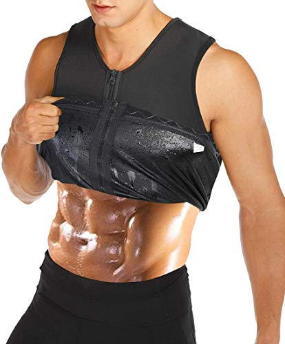 DODOING Sauna-Weste Herren Taillentrainer Weste für Gewichtsverlust Hot Polymer Korsett Kompression Sauna Schweiß Body Shaper Reißverschluss Abnehmen Workout Shirt Sauna Tank Top