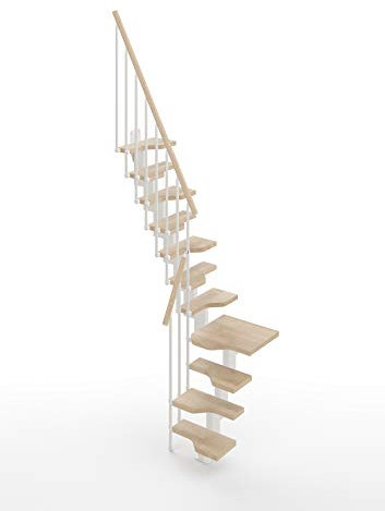 Escalera 2 Rampas en L Ahorra espacio a la Marinara Mister Step Mini 11 Peldaños - Altura entre los pisos 241-285 cm. (Natural, acero blanco)