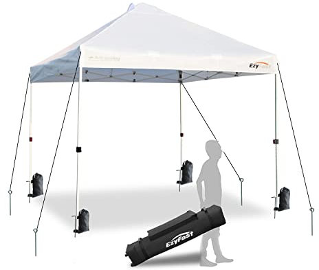 EzyFast Tenda da spiaggia istantanea brevettata, anti-piscina, per pioggia o sole, portatile, 3 x 3 m, con gambe dritte, con borsa per il trasporto con ruote (25,4 x 25,4 cm)