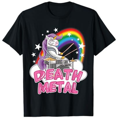 Death Metal Pink Unicorn Einhorn Rock Musik Schlagzeuger T-Shirt
