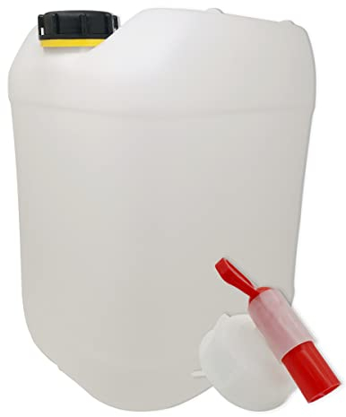 Männerladen 30 Liter Set Getränke- Wasserkanister Natur mit 1 Auslaufhahn und 1 Deckel | Premium Qualität DIN 61 | Lebensmittelecht Tragbar Indoor und Outdoor Hahn