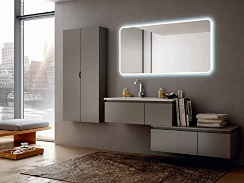Hängeschrank Avril taupe 100 cm mit Waschbecken, Spiegel und Säule