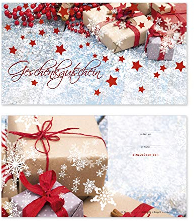 GESCHENKGUTSCHEINcom 25 Stück Geschenkgutscheine zum Selbstausfüllen. Gutschein-Vordruck für Firmen Betriebe mit Weihnachtsmotiv. X1298