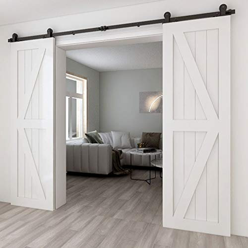 WOLFBIRD Sliding Barn Door Hardware Closet Kit 9FT/274CM Heavy Duty Barn Door Sliding Track Kit for Double Wood Doors T Shape Hanger Interior Exterior Door