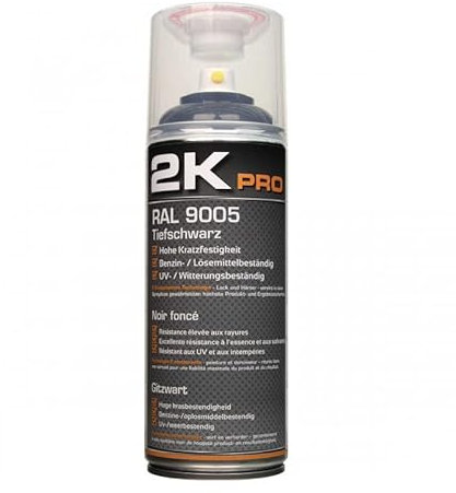 Vernice bicomponente 2k Ral 9005 Nero Scuro Lucido – Aerosol 400 ml, Brillante, RAL 9005, 400 ml, colore: Nero scuro